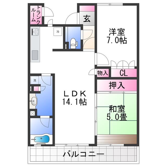 サーパス市駅前(2LDK/4階)の間取り写真