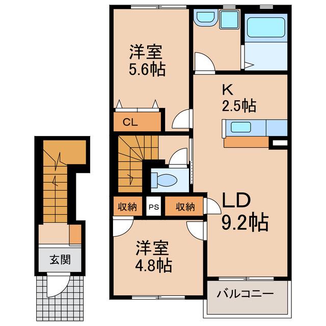 VERITAJU(2LDK/2階)の間取り写真