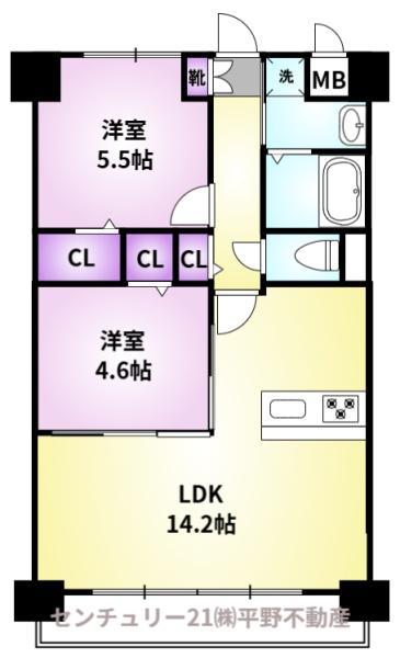 ルシエル(2LDK/7階)の間取り写真