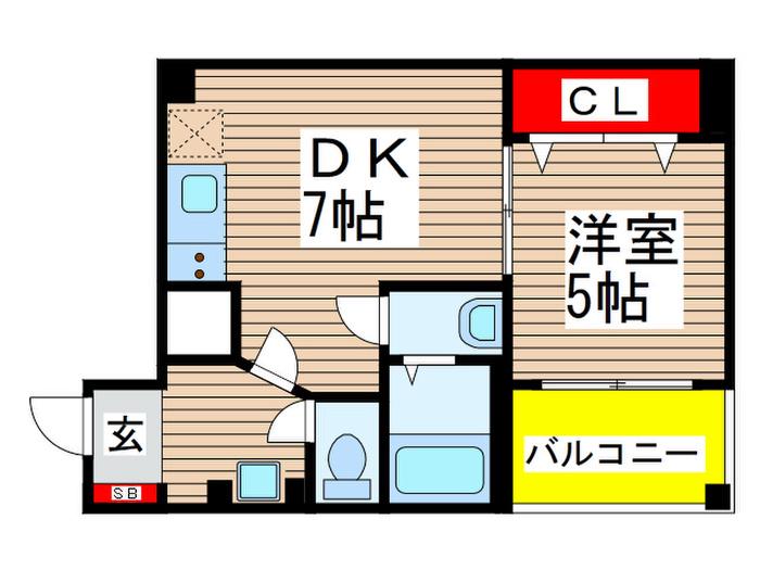 エクセレントコート千葉新宿(1DK/2階)の間取り写真