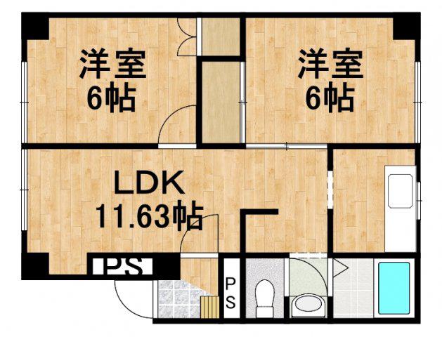 双葉グランドハイツ(2LDK/2階)の間取り写真
