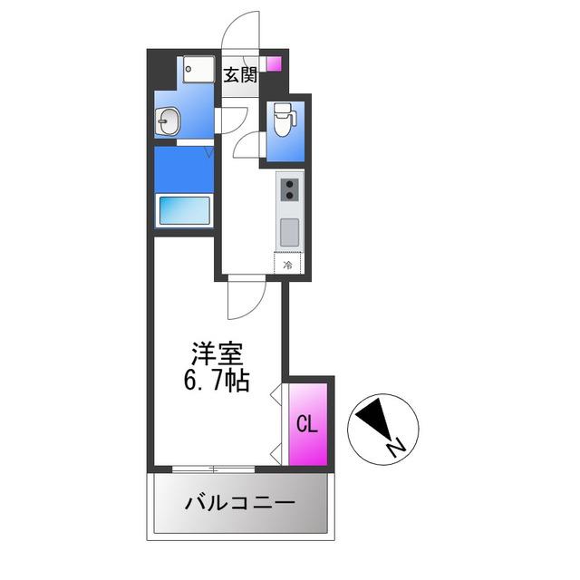 LUXE田辺(1K/9階)の間取り写真