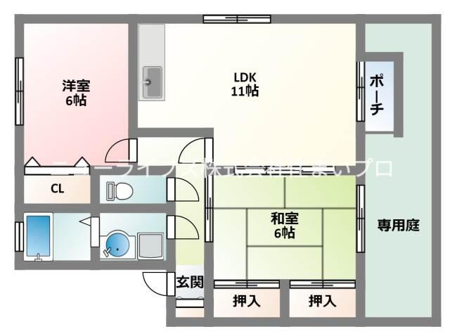 ハイツコヘイA棟(2LDK/1階)の間取り写真