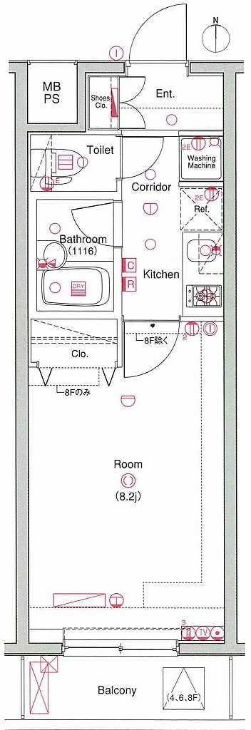 L-FLAT 入谷(1K/4階)の間取り写真