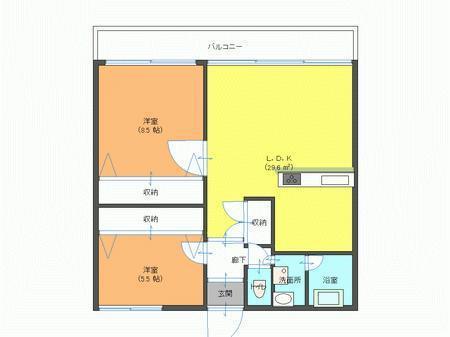 イースト VILLAGE(2LDK/3階)の間取り写真