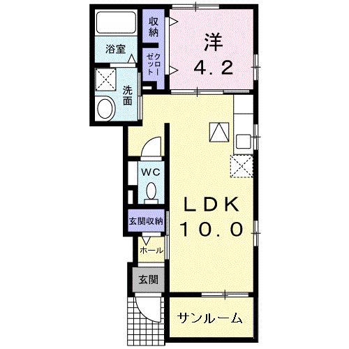 ノース・ガーデン(1LDK/1階)の間取り写真