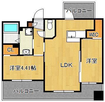 ギャラン鷹の巣(2LDK/9階)の間取り写真
