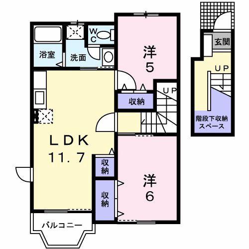 リバーサイドカーサA(2LDK/2階)の間取り写真