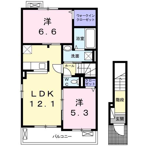 ルタンライフB(2LDK/2階)の間取り写真