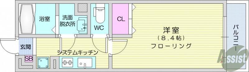 エヌエー長町(1K/1階)の間取り写真