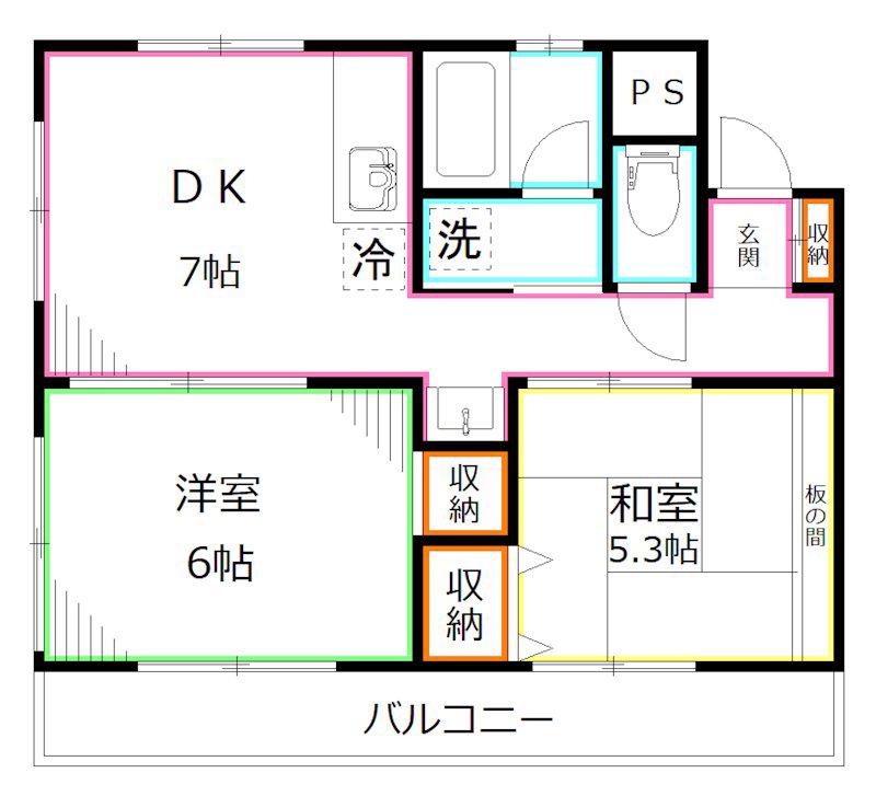 ハイツダイヤフラワーズ(2DK/3階)の間取り写真