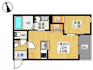 REGALEST老松グランデ(1LDK/2階)の間取り写真