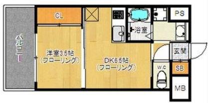 ルネッサンス21 別府(1DK/3階)の間取り写真