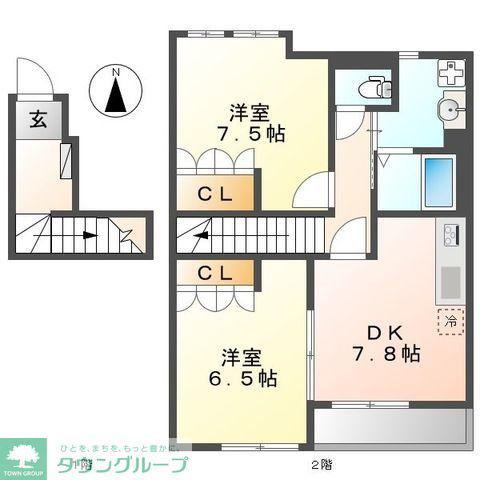 プリムベールIII(2DK/2階)の間取り写真