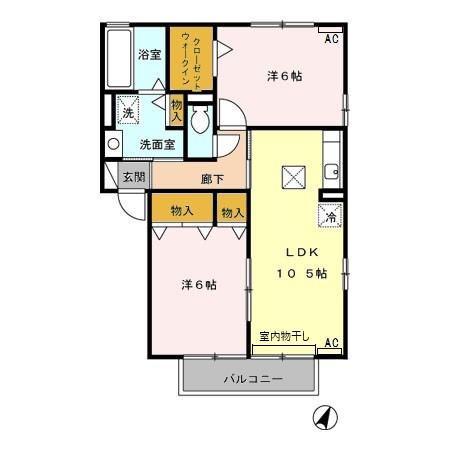 グランドソレーユ B(2LDK/1階)の間取り写真