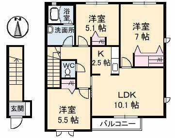 シャーメゾンS C棟(3LDK/2階)の間取り写真