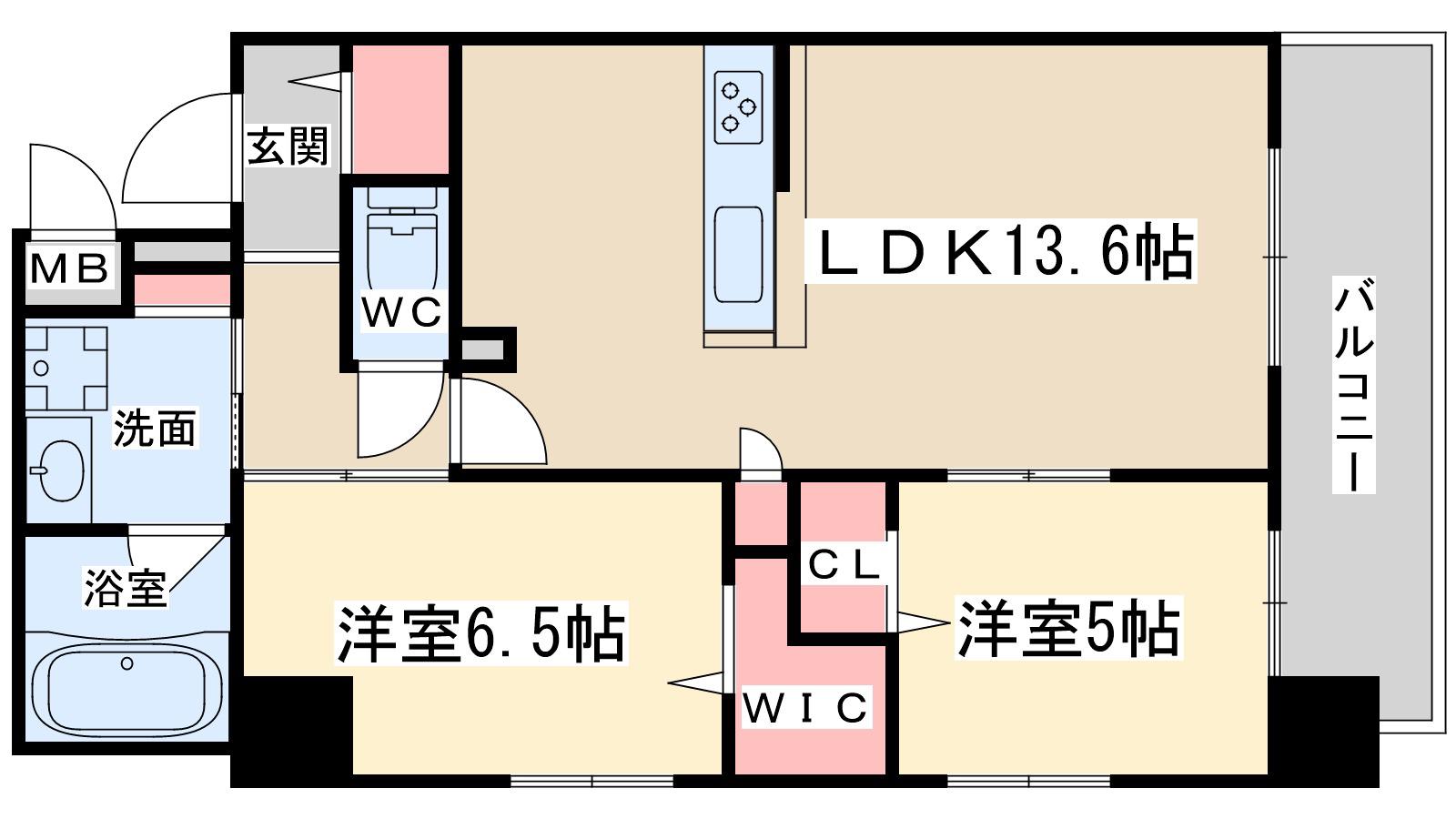 クレストコート同心(2LDK/3階)の間取り写真