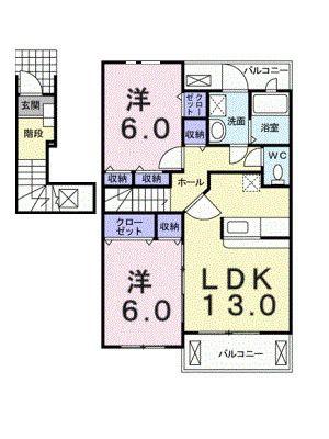 WコミュニティーY.KB(2LDK/2階)の間取り写真