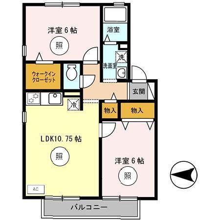 シャルマンコートD棟(2LDK/1階)の間取り写真