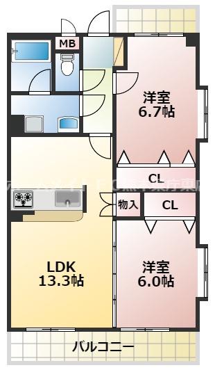 エスト壱番館(2LDK/2階)の間取り写真
