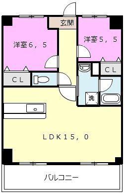 グランドール福川II(2LDK/3階)の間取り写真
