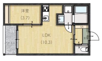 エターナル大津(1LDK/1階)の間取り写真