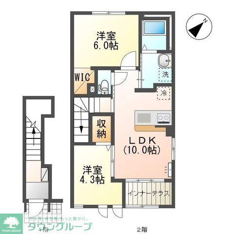 ドゥスール(2LDK/2階)の間取り写真