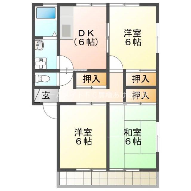 ハイツK&Y B棟(3DK/1階)の間取り写真