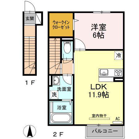 アゼリア上鷺(1LDK/2階)の間取り写真