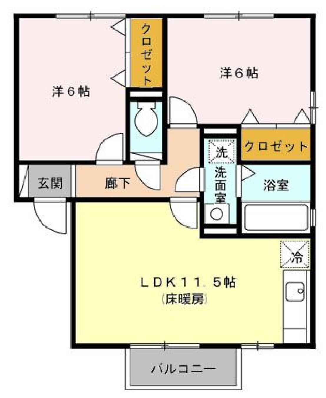 サザンスクエアC(2LDK/1階)の間取り写真
