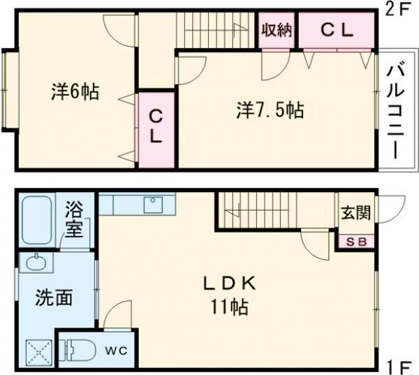 プチ・シャンプル・いずみ2(2LDK/1階)の間取り写真