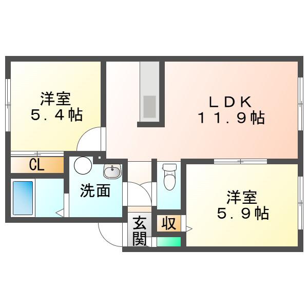 シャーメゾン新中野(2LDK/2階)の間取り写真