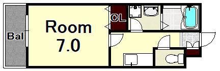 Aレガート博多駅(1K/2階)の間取り写真