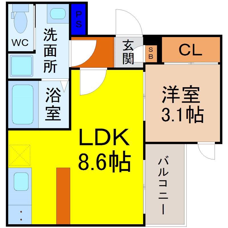 FIKA栄生(1LDK/1階)の間取り写真