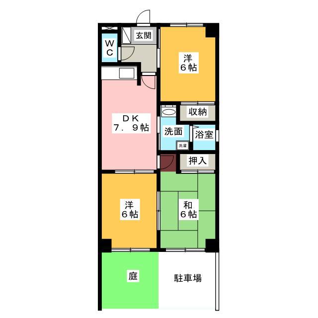 ボヌール穂並(3DK/1階)の間取り写真