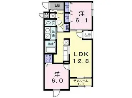 アルカディア 1 2(2LDK/4階)の間取り写真