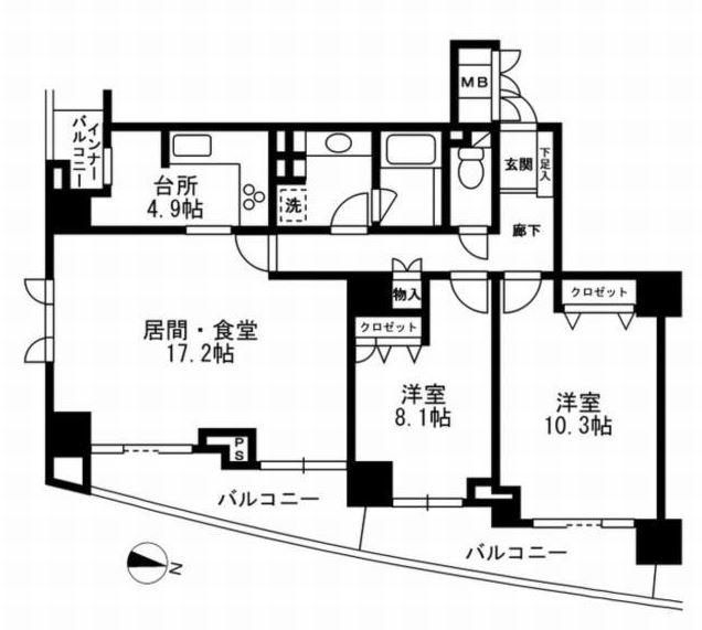 ミレニアムガーデンコート(2LDK/8階)の間取り写真