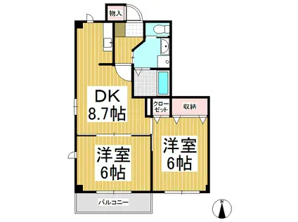 コモドパラッツォD(2DK/1階)の間取り写真