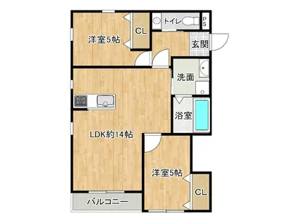 レイクサイド大保(2LDK/1階)の間取り写真