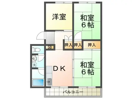 霞ヶ丘吉川ハイツ(3DK/2階)の間取り写真