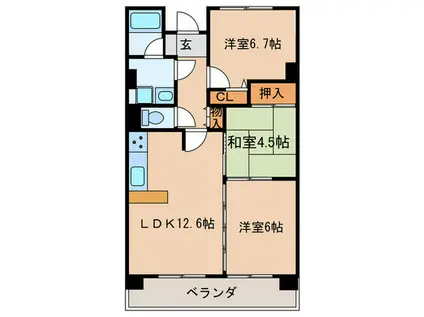 ホワイトキャッスル岩倉II(3LDK/2階)の間取り写真