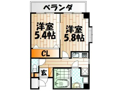 山王ビルIII(2K/4階)の間取り写真