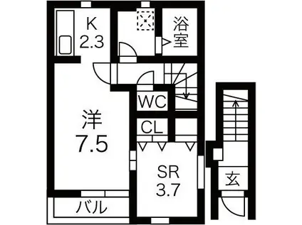 KINGDOMII(1SK/2階)の間取り写真