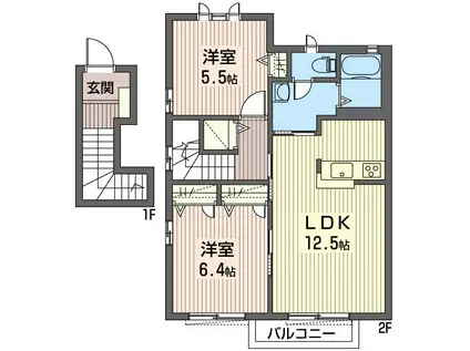 メゾンドボヌール A(2LDK/2階)の間取り写真
