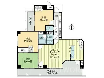 サーパス北山(3LDK/6階)の間取り写真