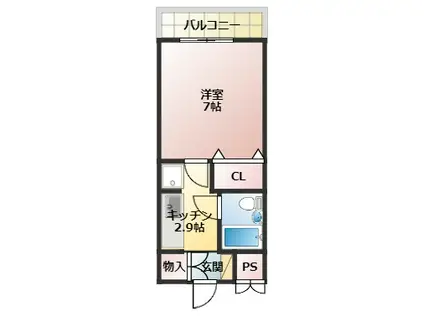 トラパレス(1K/4階)の間取り写真