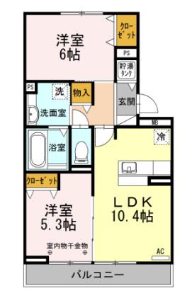 グランデタカオカ B(2LDK/1階)の間取り写真