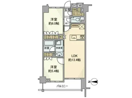 オープンレジデンシア千駄木(2LDK/2階)の間取り写真
