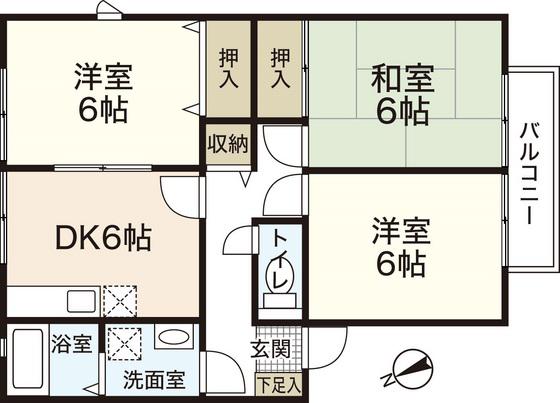 ヴィラハナミズキB棟(3DK/1階)の間取り写真