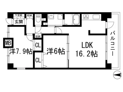 KDX宝塚レジデンス(2LDK/9階)の間取り写真